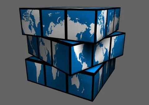 Cobalt White Continents Globe as Cube World Map Stock Illustration