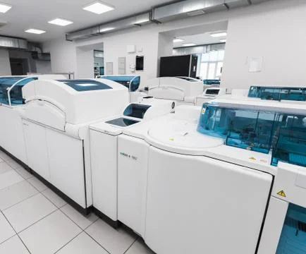 Cobas e 602 system, clinical lab Stock Photos