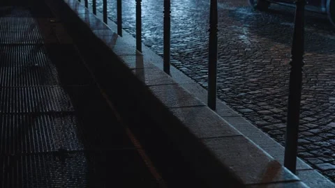 Cobble stone road at night close up, Paris France, Europe Stock Footage 332209595