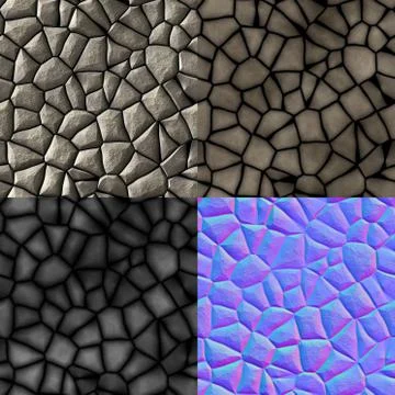 Cobble stones seamless generated texture (with diffuse, bump and normal map) Stock Illustration