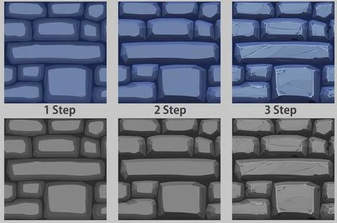 Cobble stones seamless pattern, drawing step by step texture paving stone f.. Stock Illustration