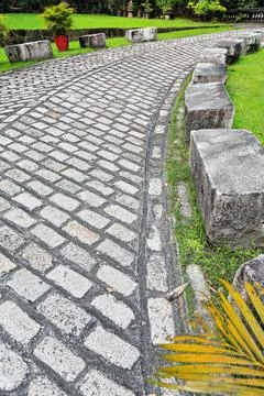 Cobbled footpath going up to Royal Gate from its Ravelin-Intramuros-Manila-PH Stock Photos