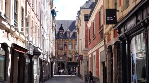 Cobbled French street with paper crane, Lille, HD Stock Footage 205573553