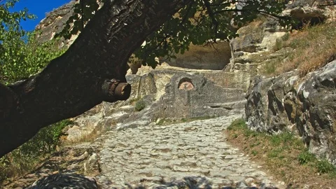 Cobbled pavement of the ancient city. Stock Footage 80410821