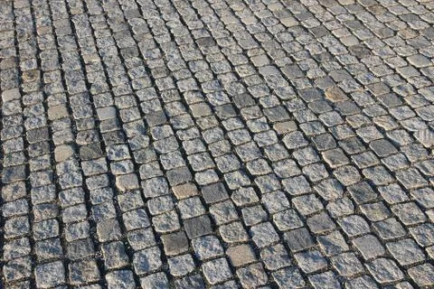 Cobbled square backgrond - cobbles pattern in Budapest, Hungary. Stock Photos