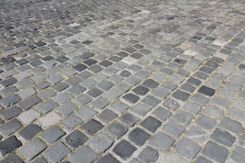 Cobbled square backgrond - cobbles pattern in Budapest, Hungary. Stock Photos