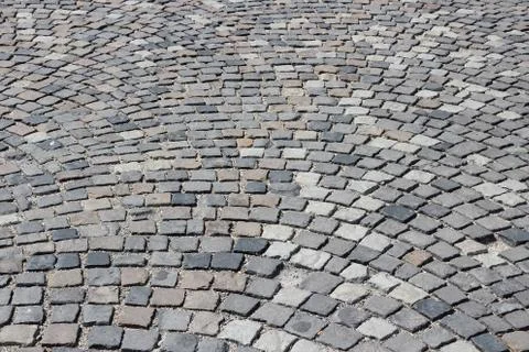 Cobbled square backgrond - cobbles pattern in Budapest, Hungary. Stock Photos