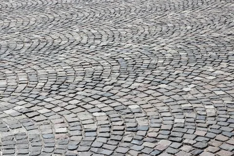 Cobbled square background - stone cobble patterns in Budapest, Hungary. Stock Photos