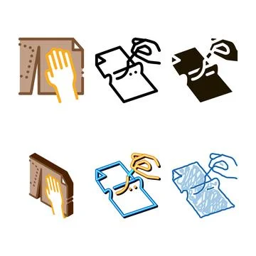 Cobbler working with leather variations textile icon vector outline Stock Illustration