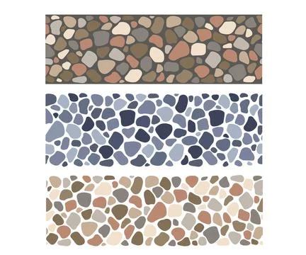 Cobblestone mosaic seamless borders set, stone texture. Vector abstract rep.. Stock Illustration