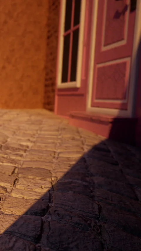 Cobblestone path leading towards a building in the late afternoon sun Stock Footage 340867724