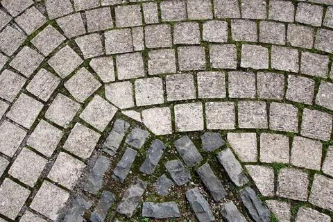 A cobblestone path pattern background from above A cobblestone path patter... 스톡 사진