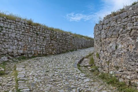 Cobblestone Path to Rosafa Fortress in Shkoder Stock Photos