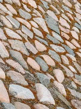 Cobblestone Path Texture with Moss Natural Pattern Background 스톡 사진