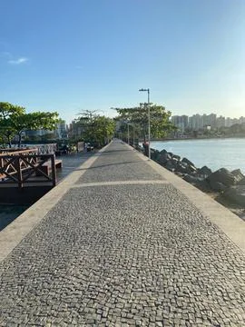 Cobblestone Pathway Along the Waterfront 스톡 사진