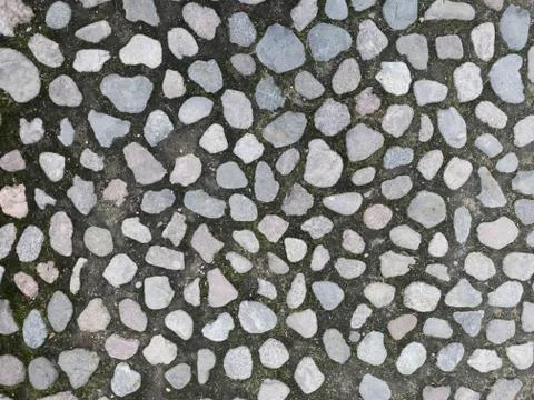 Cobblestone pavement texture up close Stock Photos