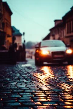 Cobblestone Road Path Closeup Depth of Field Overcast Weather Texture Asphalt 스톡 사진