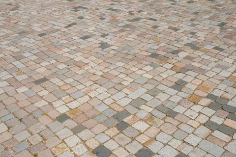 Cobblestone sidewalk, cobble stone paved floor - pavement - Stock Photos