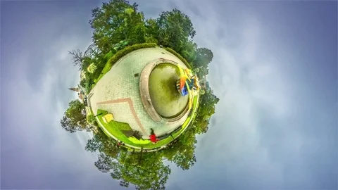 Cobblestone in Springtime Park Mini Planet 360 Degree Vacation in Opole Stock Footage 74129083