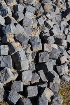 Cobblestone stored at a construction site Stock Photos