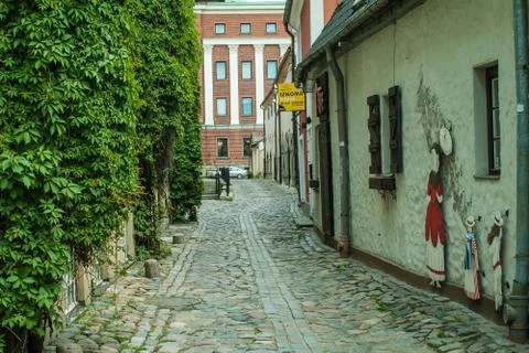 Coblestone street in Riga, Latvia Stock Photos