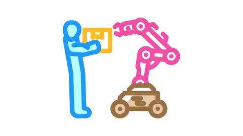 Cobots collaborative robots industry 5 color icon animation Stock Footage 327259504
