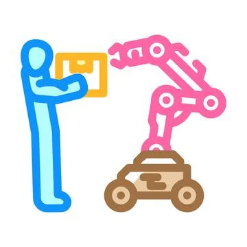 Cobots collaborative robots industry 5 color icon vector illustration Stock Illustration