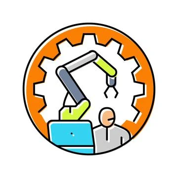 Cobots collaborative robots industry 5 color icon vector illustration Stock Illustration