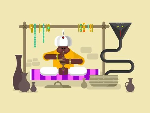 Cobra dances under flute Stock Illustration