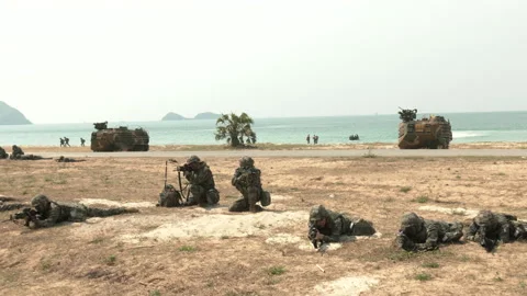 Cobra Gold Amphibious Assault Exercise - South Korean Soldiers on Beach Stock Footage 239608435