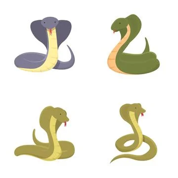 Cobra icons set cartoon vector. Cobra snake cartoon character Stock Illustration