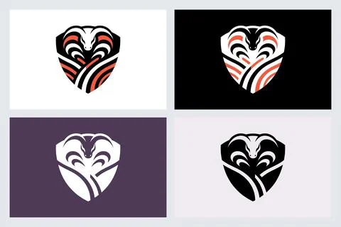 Cobra Snake Shield Logo Set Modern Icon Design Stock Illustration