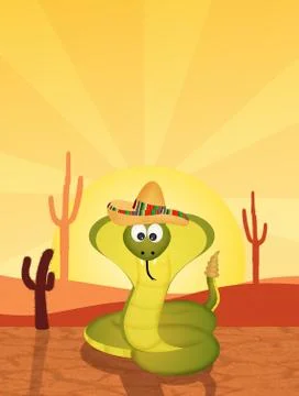 Cobra with sombrero in the desert Stock Illustration