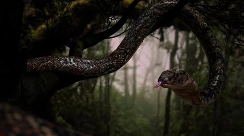 Cobra on the tree in jungle. Stock Photos