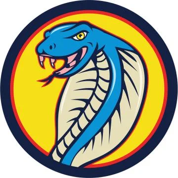 Cobra Viper Snake Head Attacking Circle Cartoon. Illustrazione stock