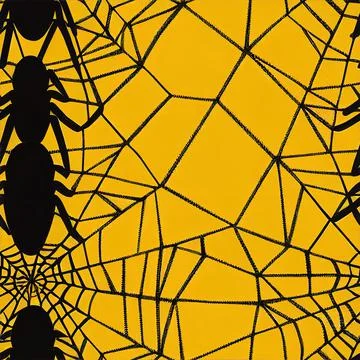 Cobweb and spider on yellow background, seamless pattern. Stock Illustration