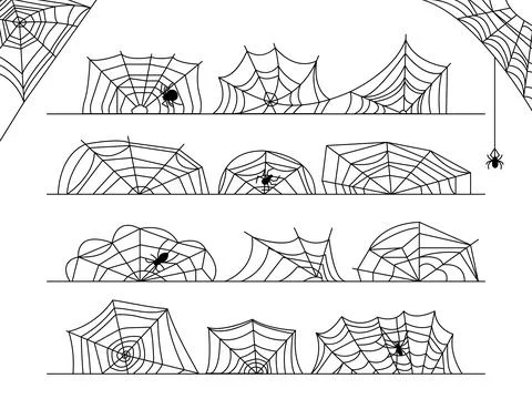 Cobweb border halloween decorations. Isolated spider web decor, corners and Stock Illustration