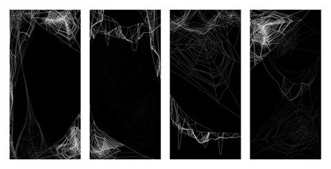 Cobweb on dark background, tangled thread hanging, Halloween, horror net and Stock Illustration