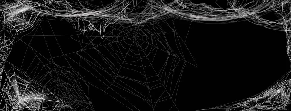 Cobweb on dark background, tangled thread hanging, Halloween, horror net and Stock Illustration