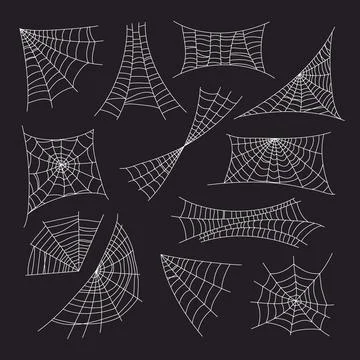 Cobweb set. Halloween spider web horror gothic silhouettes for decoration, .. Stock Illustration