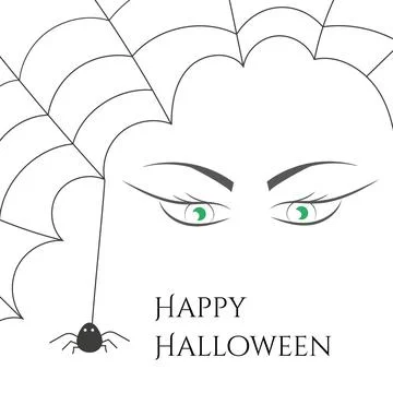 Cobweb with spider and witch green eyes. Illustrazione stock