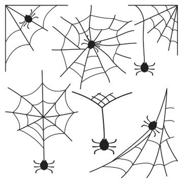 Cobweb with spider vector set icon for Halloween. Stock Illustration