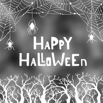 Cobweb spiders and dry branches frame white on black in fog watercolor Stock Illustration