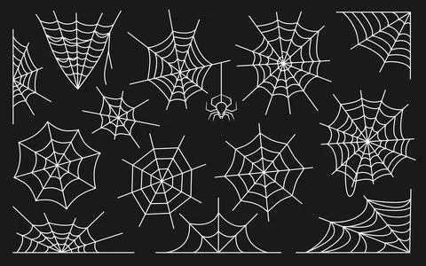 Cobweb white flat vector set with little spider Stock Illustration