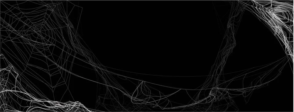 Cobwebs on dark background, spider web hanging tangled thread, Halloween banner Stock Illustration