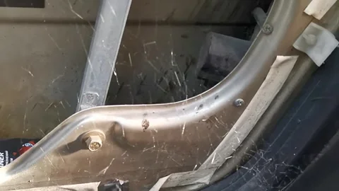 Cobwebs in the door of an old car without trim Stock Footage 292632020