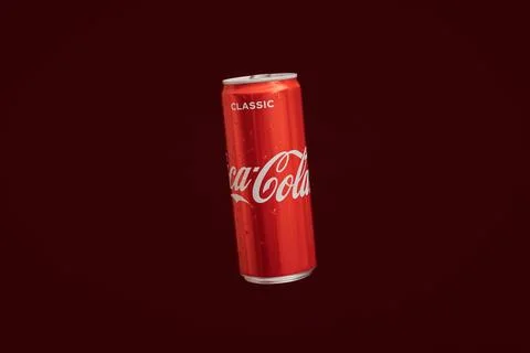 Coca Cola can, red background Stock Photos