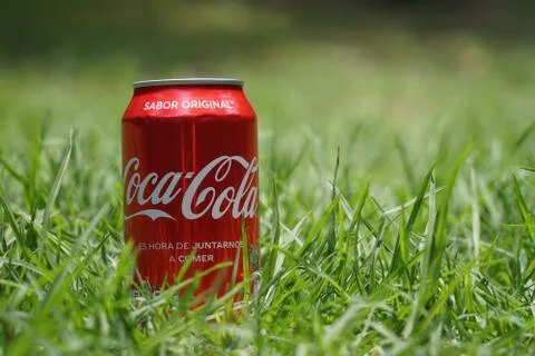 Coca cola on grass Stock Photos