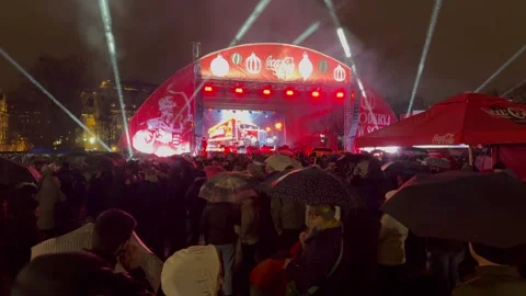 Coca-Cola Holiday Event with Crowd and Stage - A festive Coca-Cola holiday Stock Footage 295132905