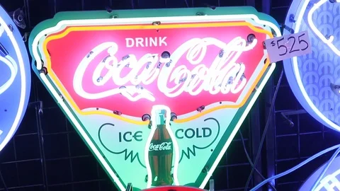 Coca Cola Ice Cold Neon Vintage Triangle Diner Sign Video stock 126013793